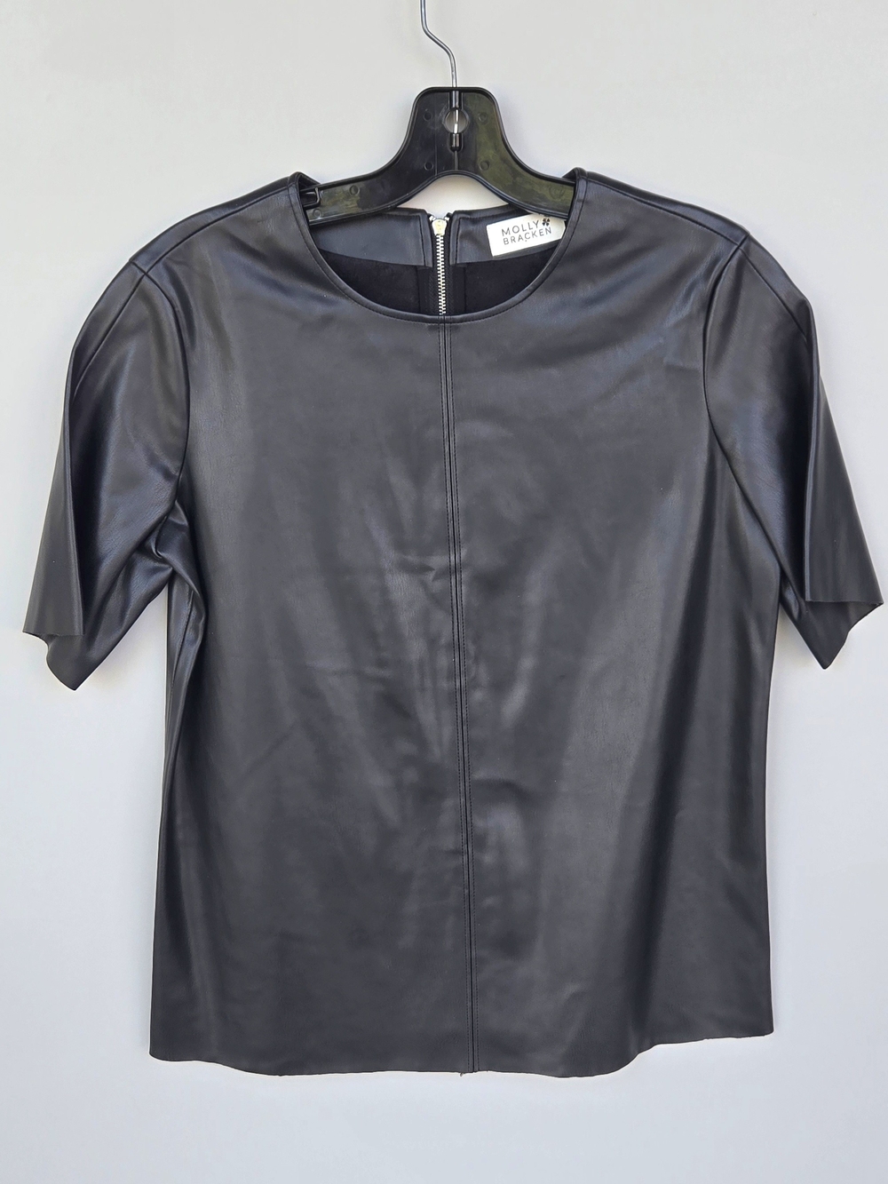 Molly Bracken Black Faux Leather Short Sleeve Crew Top